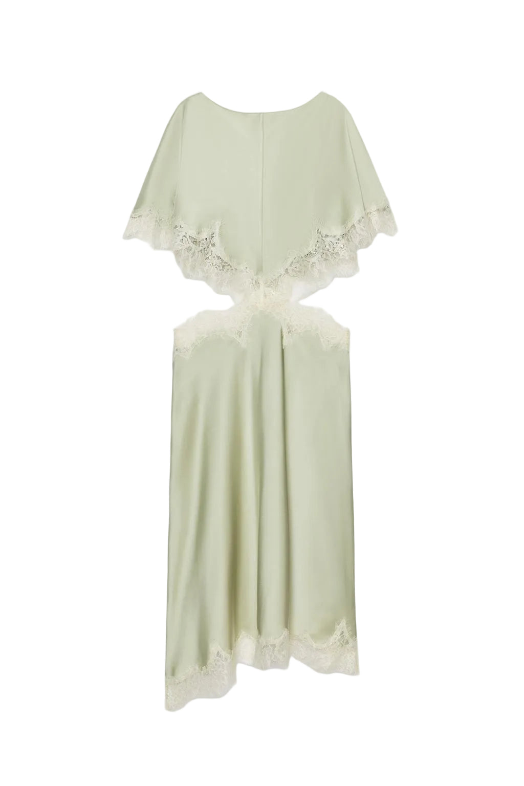 Koriora | Inaya Robe Longue Satinée Vert Sauge avec Dentelle – Robe Élégante Femme