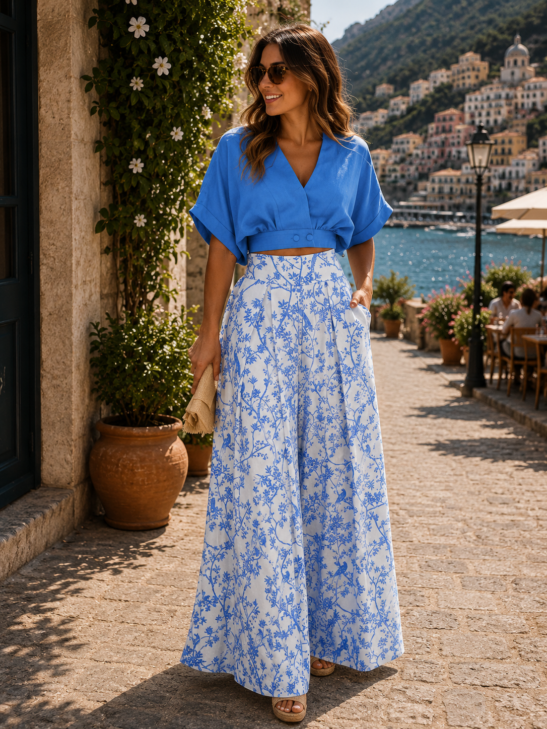 Koriora | Ensemble Deux Pièces Blouse & Pantalon Fluide Imprimé — Chic Décontracté