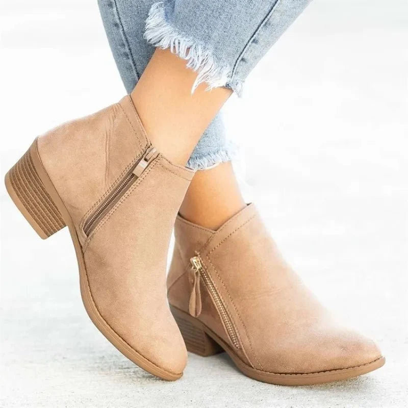 Bottes Femme en Daim à Talon Bloc 4 cm – Zip Latéral