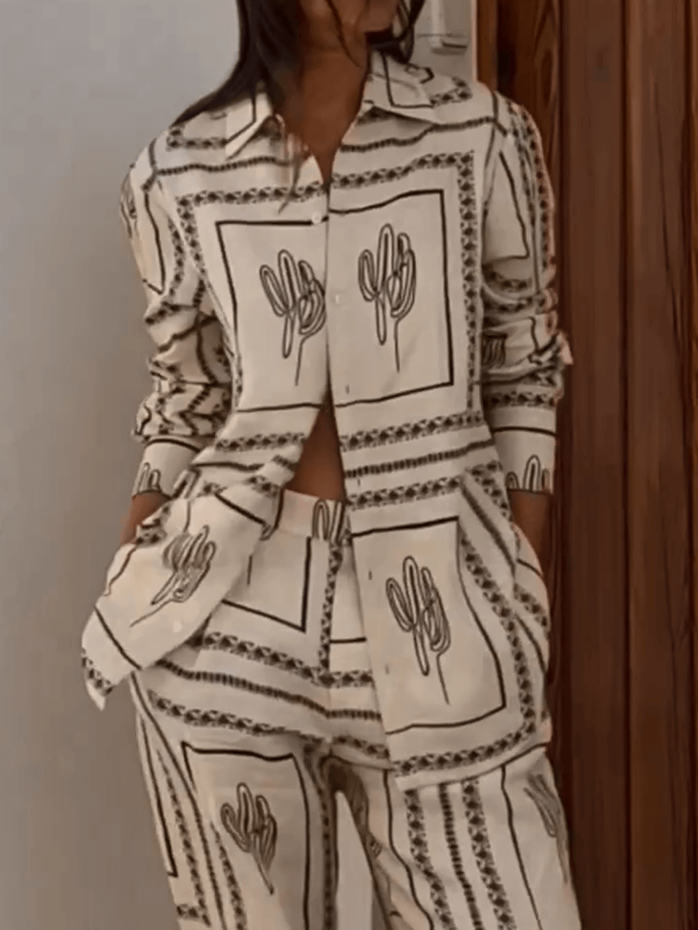 Koriora | Ensemble bohème cactus – Chemise oversize et pantalon large