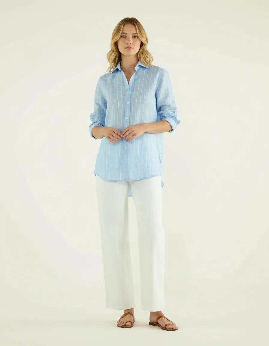 Koriora | Blouse Lin Rayée Femme — Mélange Lin Viscose & Style Estival Chic