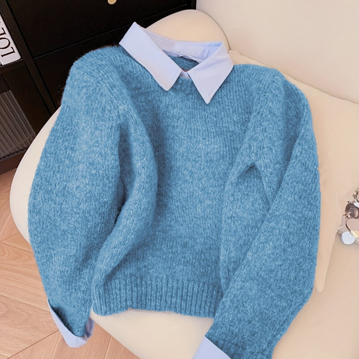 Koriora | Women's Knitted Jumper with Shirt Collar – Elegant Relaxed Fit