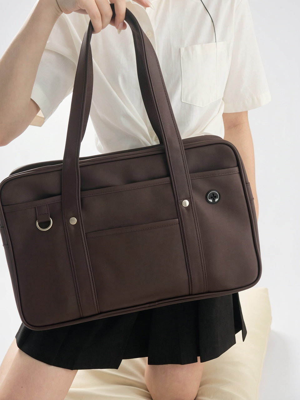 Sac Cabas Femme Grand Format Marron Effet Cuir, Poche PC & Fermeture Zippée
