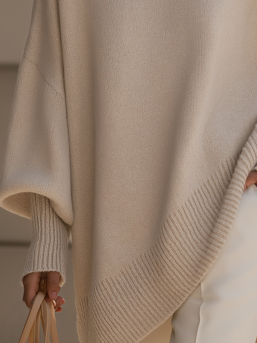 Koriora | Women's Oversized Round-Neck Poncho-Style Jumper — Flowing Fit and Relaxed Elegance