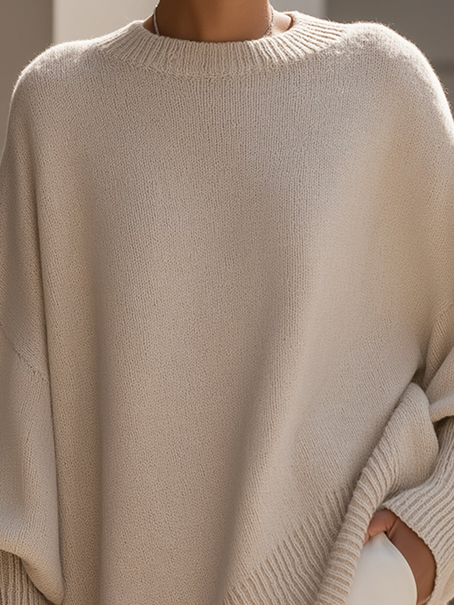 Koriora | Women's Oversized Round-Neck Poncho-Style Jumper — Flowing Fit and Relaxed Elegance
