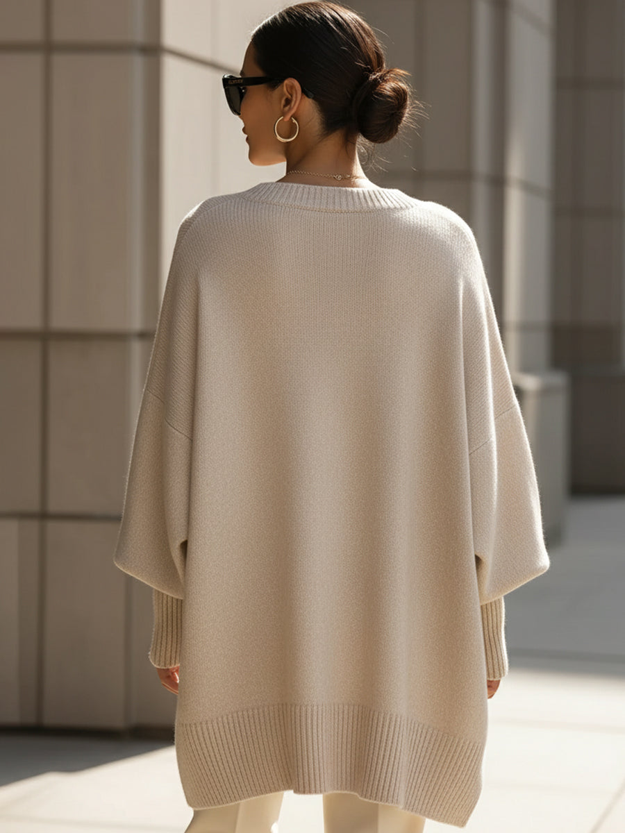 Koriora | Women's Oversized Round-Neck Poncho-Style Jumper — Flowing Fit and Relaxed Elegance