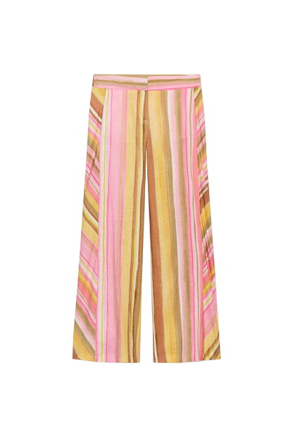 Koriora Pantalon Palazzo Rayé Rose et Jaune – Pantalon Large Fluide Femme