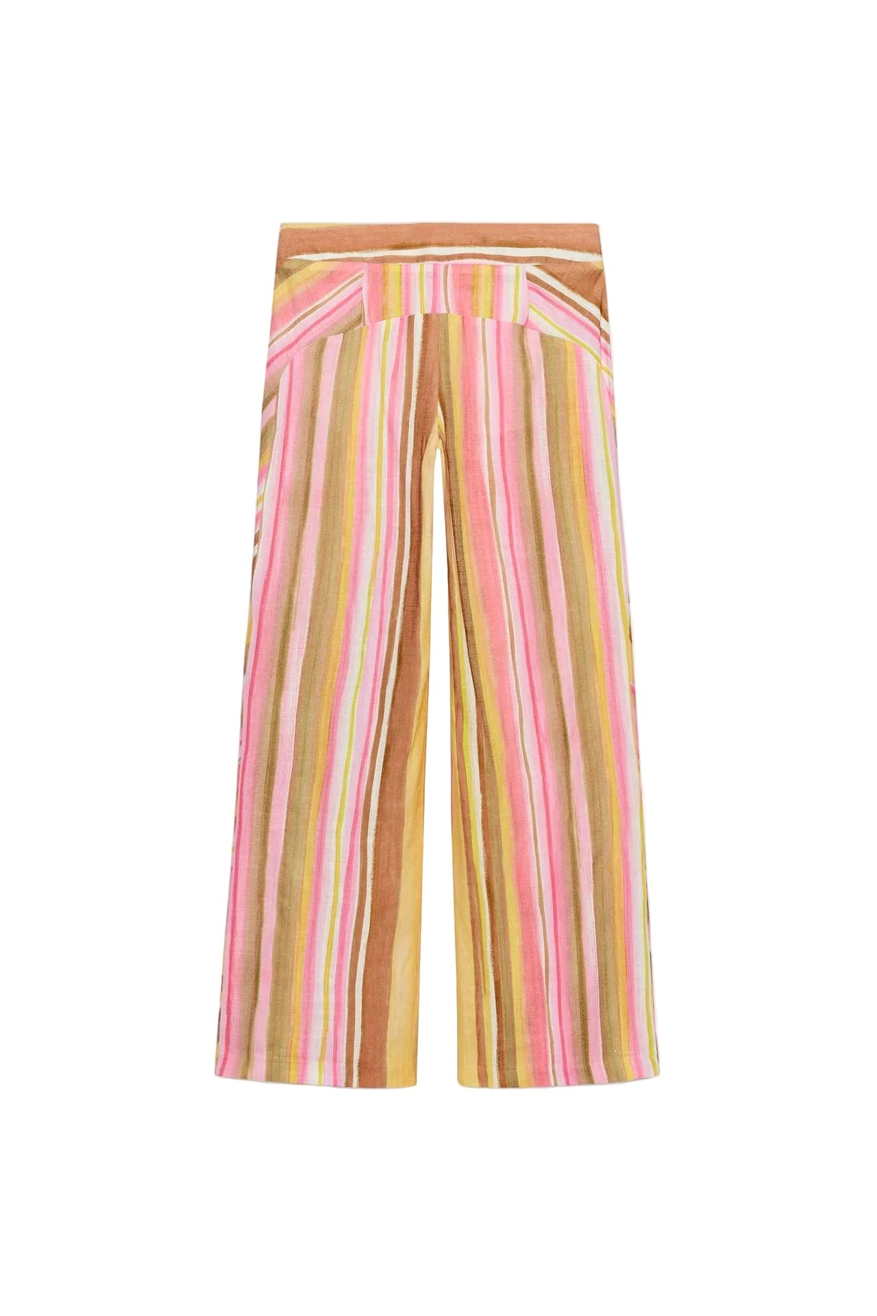 Koriora Pantalon Palazzo Rayé Rose et Jaune – Pantalon Large Fluide Femme