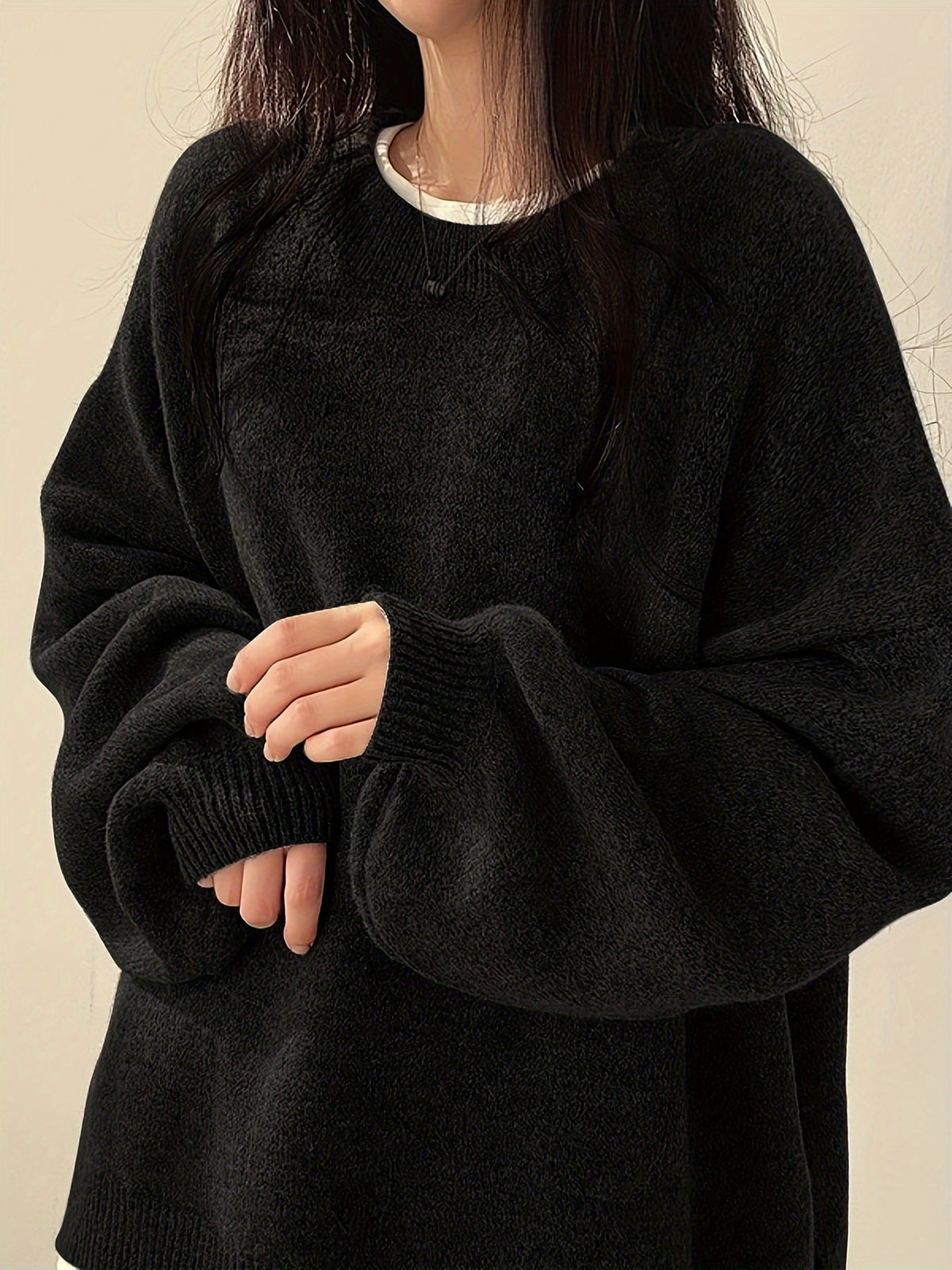 Pull Femme Oversize à Col Rond Maille Ample & Manches Longues