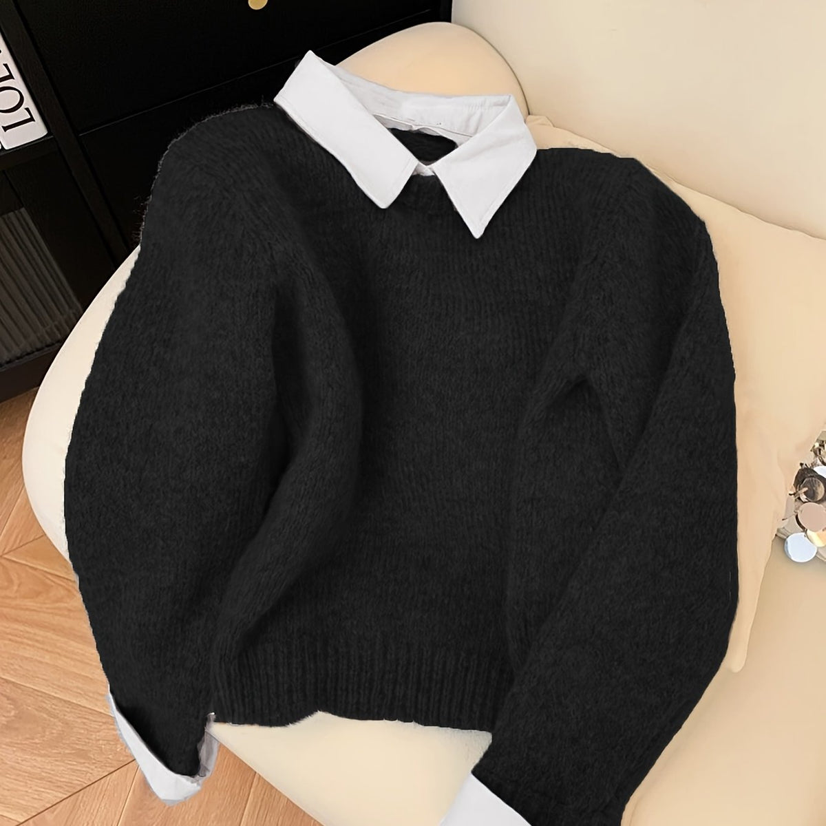 Koriora | Women's Knitted Jumper with Shirt Collar – Elegant Relaxed Fit