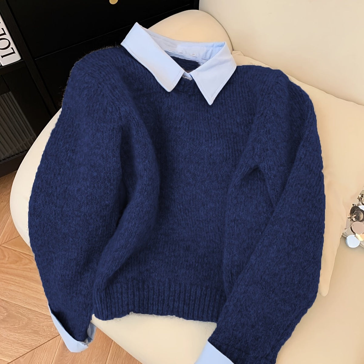 Koriora | Women's Knitted Jumper with Shirt Collar – Elegant Relaxed Fit