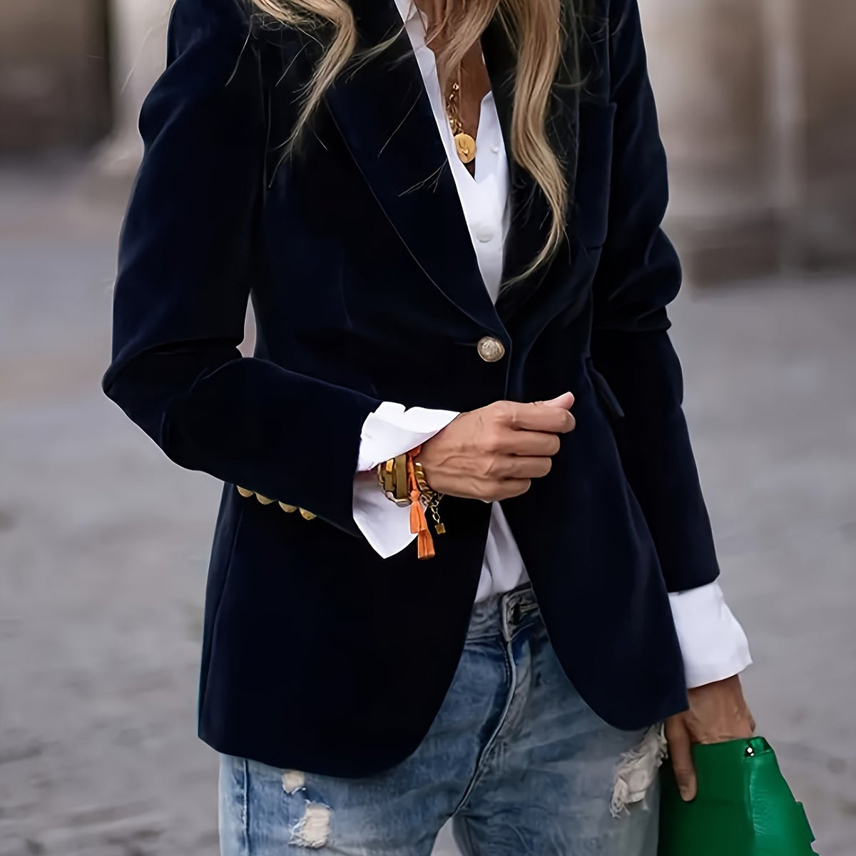 Women's Fitted Velvet-Effect Blazer with Lapel Collar