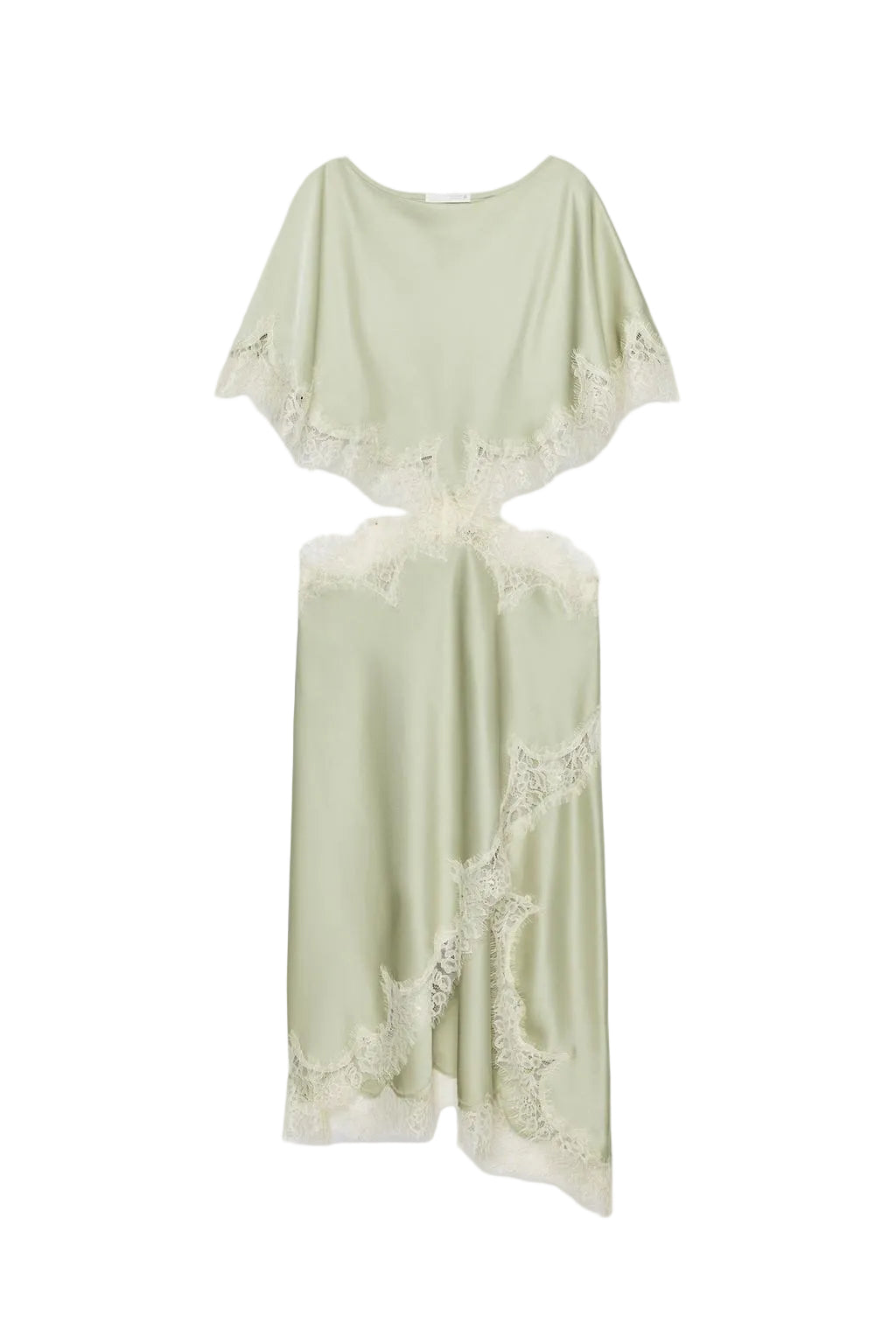 Koriora | Inaya Robe Longue Satinée Vert Sauge avec Dentelle – Robe Élégante Femme