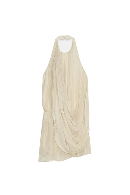 Koriora Top Drapé Dos Nu Femme – Haut Fluide Col Halter Beige Élégant