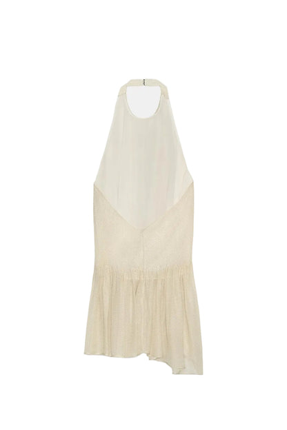 Koriora Top Drapé Dos Nu Femme – Haut Fluide Col Halter Beige Élégant