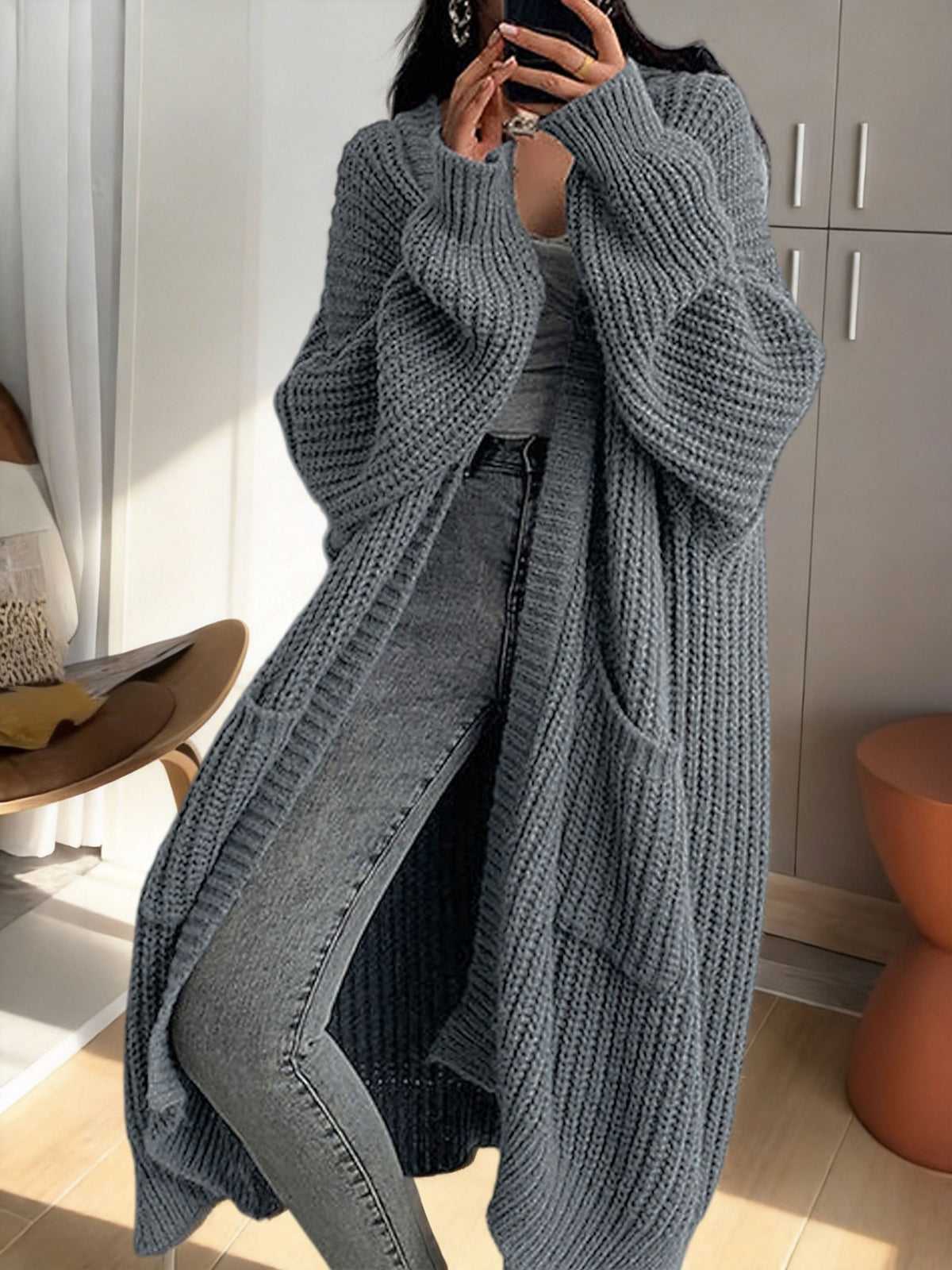 Women's Long Soft-Knit Cardigan with Long Sleeves