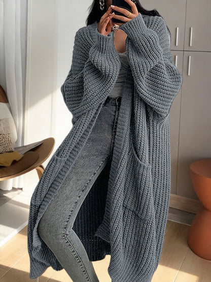 Gilet Femme Long en Maille Douce à Manches Longues