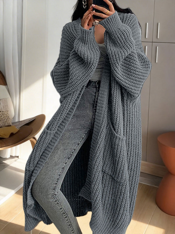 Gilet Femme Long en Maille Douce à Manches Longues