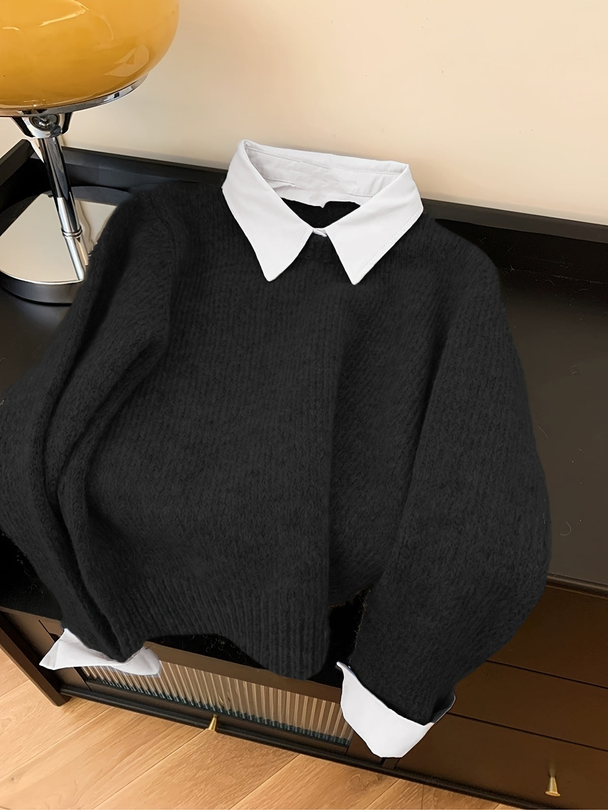 Koriora | Women's Knitted Jumper with Shirt Collar – Elegant Relaxed Fit