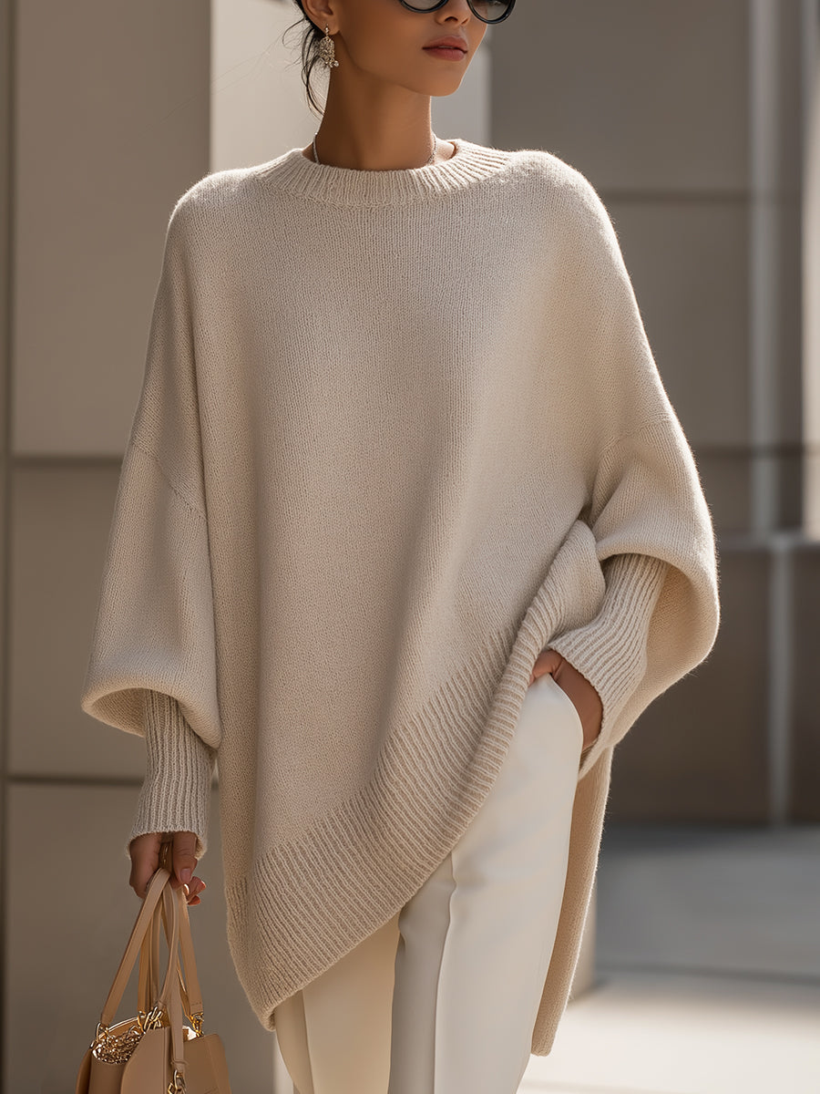 Koriora | Women's Oversized Round-Neck Poncho-Style Jumper — Flowing Fit and Relaxed Elegance