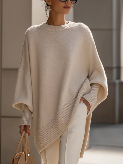 Koriora | Women's Oversized Round-Neck Poncho-Style Jumper — Flowing Fit and Relaxed Elegance