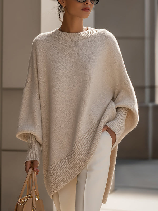Koriora | Women's Oversized Round-Neck Poncho-Style Jumper — Flowing Fit and Relaxed Elegance