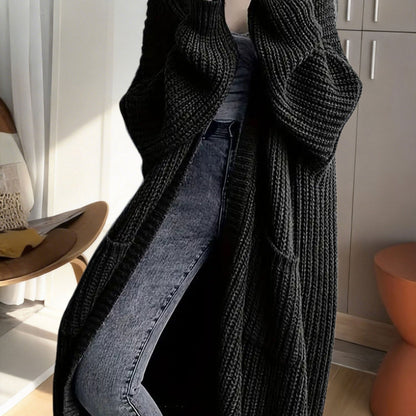 Gilet Femme Long en Maille Douce à Manches Longues