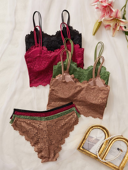 Koriora | Lot de 4 Ensembles Lingerie Dentelle — Brassière Sans Armatures & Culotte Assortie