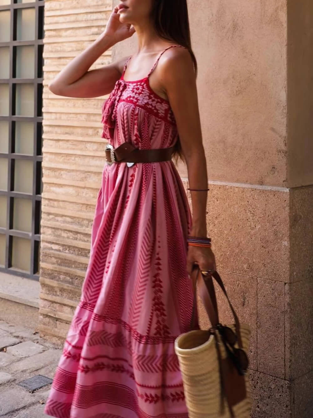Robe maxi en tricot à patchwork en crochet de style ethnique