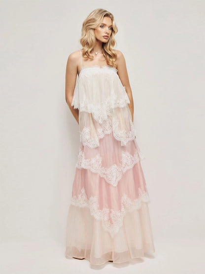 Koriora | Robe Longue Dentelle Romantique Flora — Chiffon & Broderie Florale