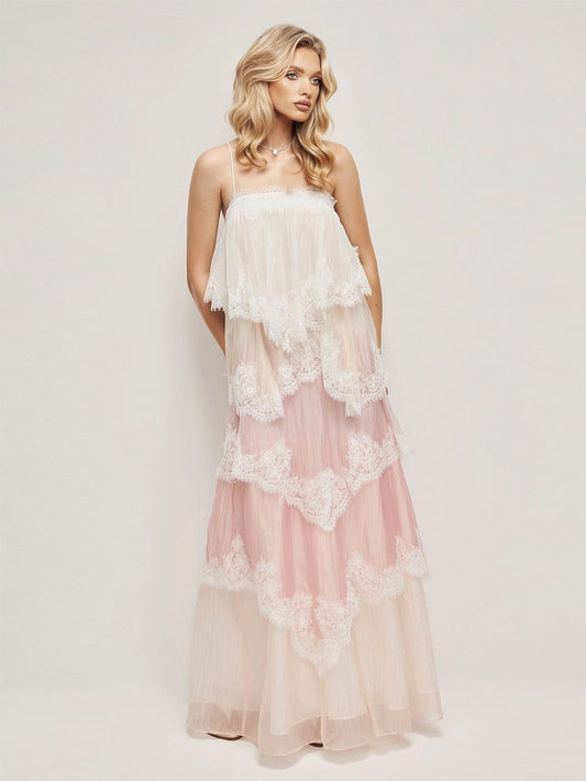 Koriora | Robe Longue Dentelle Romantique Flora — Chiffon & Broderie Florale