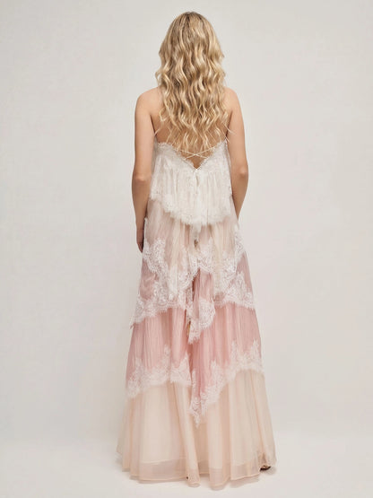 Koriora | Robe Longue Dentelle Romantique Flora — Chiffon & Broderie Florale