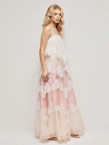 Koriora | Robe Longue Dentelle Romantique Flora — Chiffon & Broderie Florale