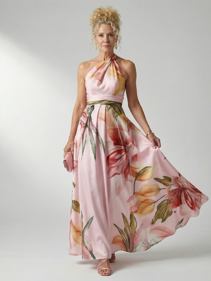 Koriora | Robe Maxi Halter Florale Grand Motif — Fluide & Élégante