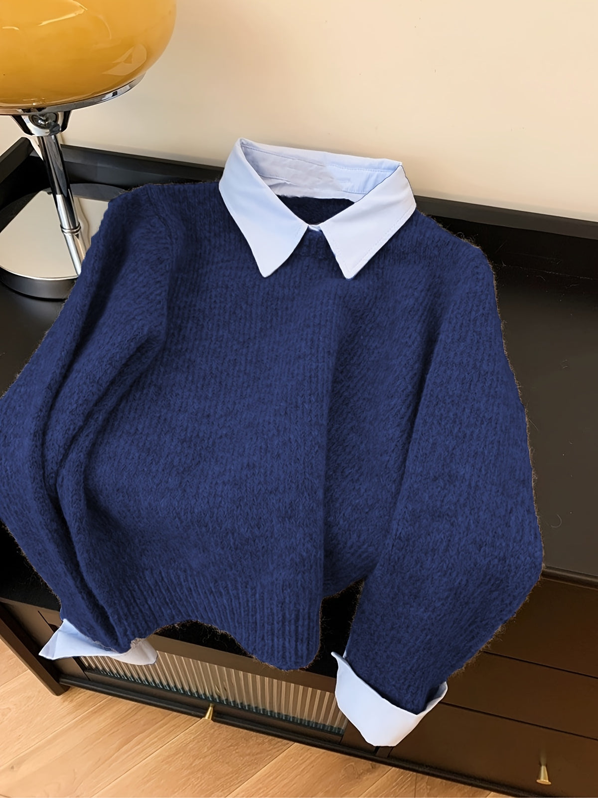Koriora | Women's Knitted Jumper with Shirt Collar – Elegant Relaxed Fit