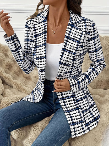 Women's Houndstooth Single-Button Tailored Blazer