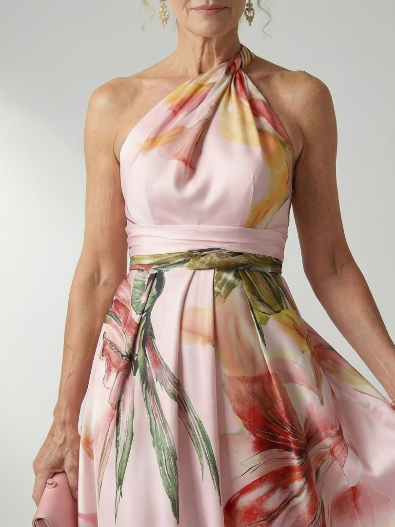 Koriora | Robe Maxi Halter Florale Grand Motif — Fluide & Élégante