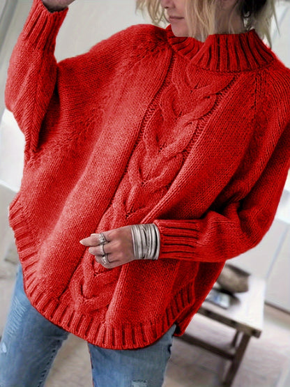 Pull Femme Poudré à Torsades  Maille Ample & Col Montant