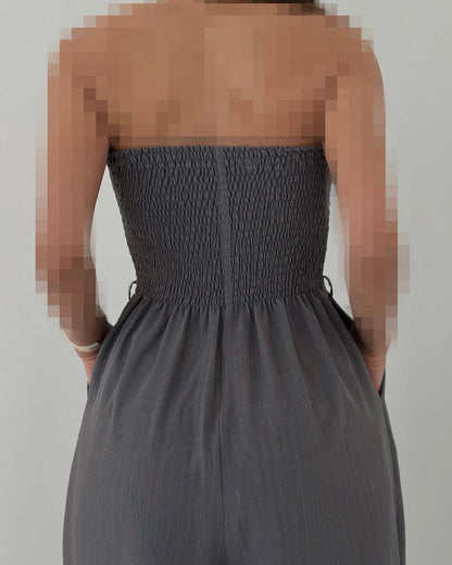 Koriora | Combinaison Tailleur 3 Pièces Noire — Bustier Structuré, Pantalon Large & Veste Coordonnée