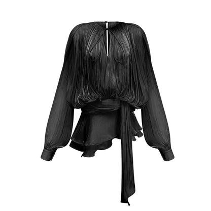 Koriora Robe Mini Bohème Ivoire à Manches Bouffantes – Robe Fluide Élégante Femme