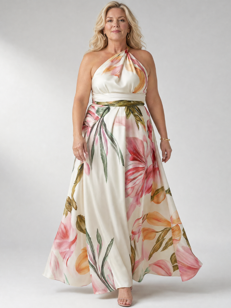 Koriora | Robe Maxi Halter Florale Grand Motif — Fluide & Élégante