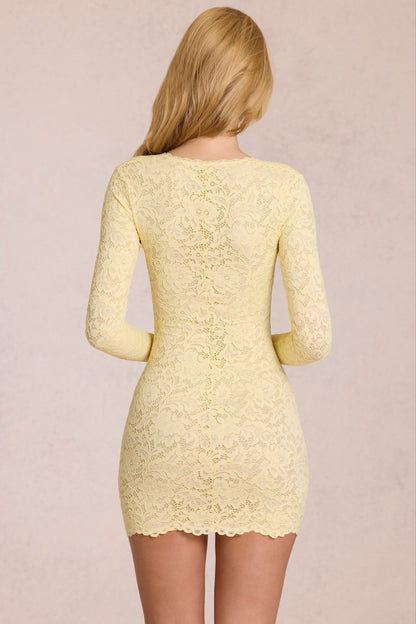 Koriora | Robe Mini Dentelle Elin — Col Carré & Manches Longues Élégantes