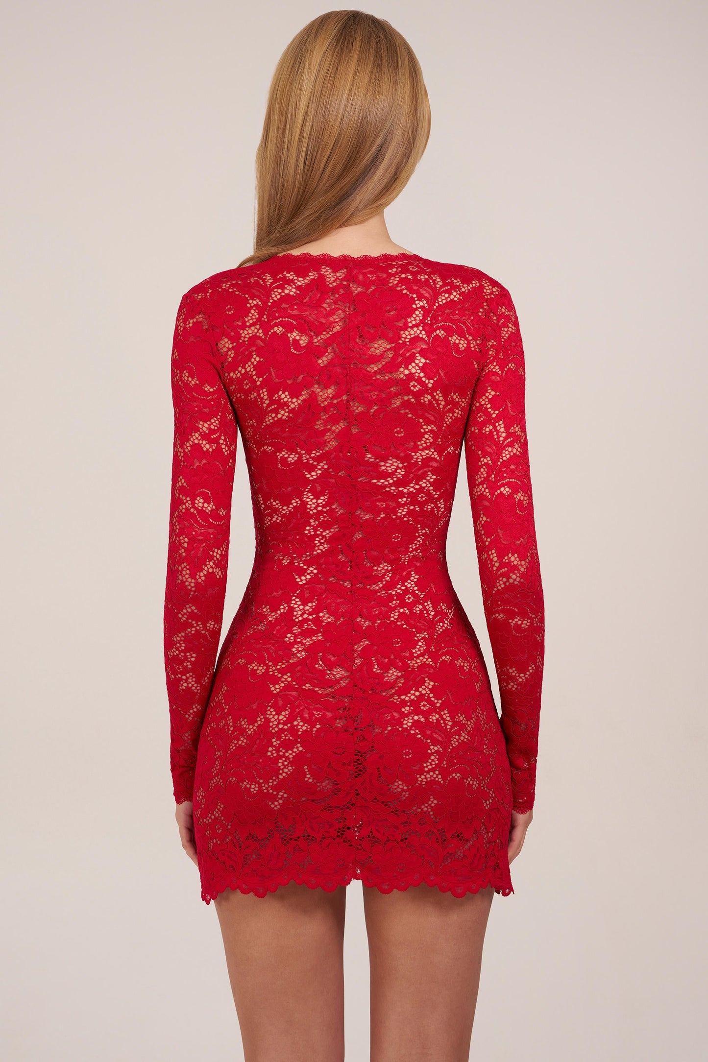 Koriora | Robe Mini Dentelle Elin — Col Carré & Manches Longues Élégantes