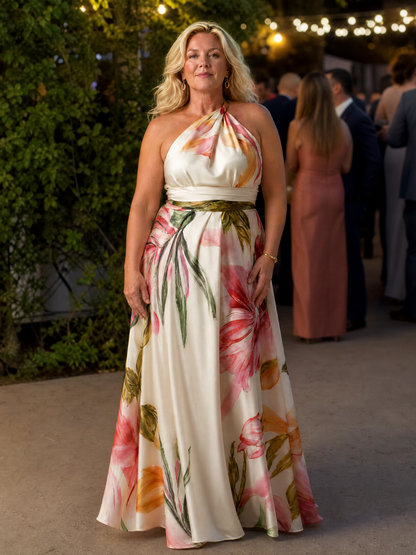 Koriora | Robe Maxi Halter Florale Grand Motif — Fluide & Élégante