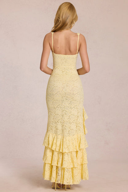 Koriora | Robe Longue Dentelle Elin — Bustier Élégant & Fente Haute
