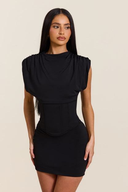 Koriora | Robe Mini Corset Anna — Col Haut Élégant & Dos Lacé