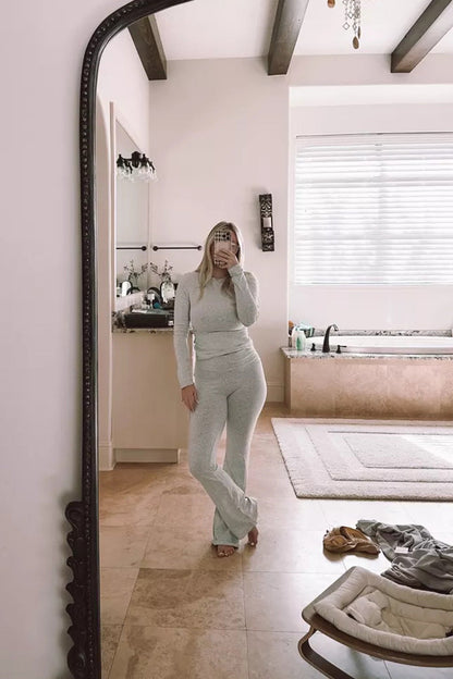 Koriora | Ensemble Femme 2 Pièces – Haut Ajusté & Pantalon Évasé | Confort & Style Tendance