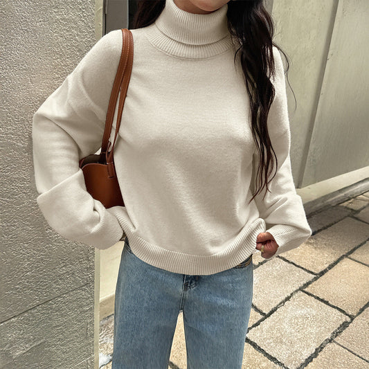 Koriora | "Camille" Plain High-Neck Jumper — Soft Knit Autumn-Winter Essential, Cream / Pink / Yellow / Sky Blue