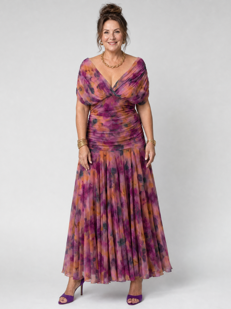 Koriora | Robe Maxi Fluide Cache-Cœur Dégradé — Légère & Élégante