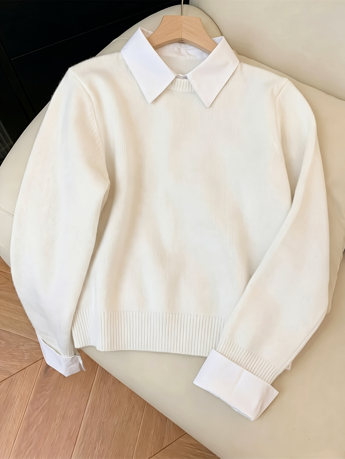 Koriora | Women's Knitted Jumper with Shirt Collar – Elegant Relaxed Fit